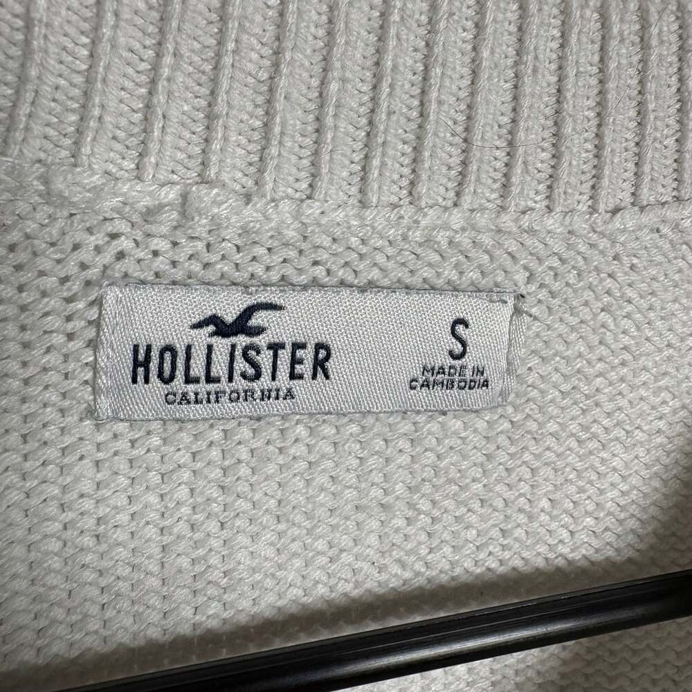 Hollister Women's White & Green Striped Cropped Crew Neck Knit Sweater Size S - Picture 3 of 4